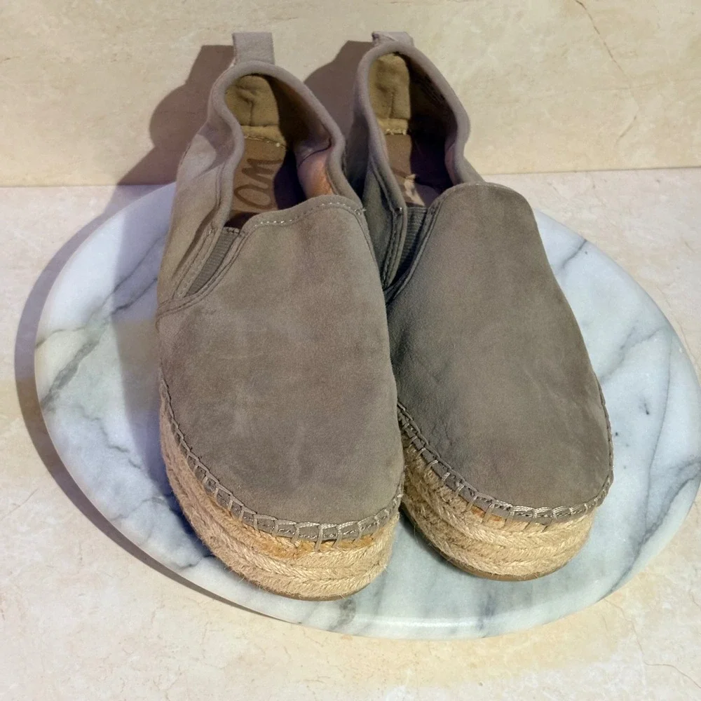 Sam Edelman Carrin Taupe Suede Platform Espadrille Slip On Shoes Womens 8M